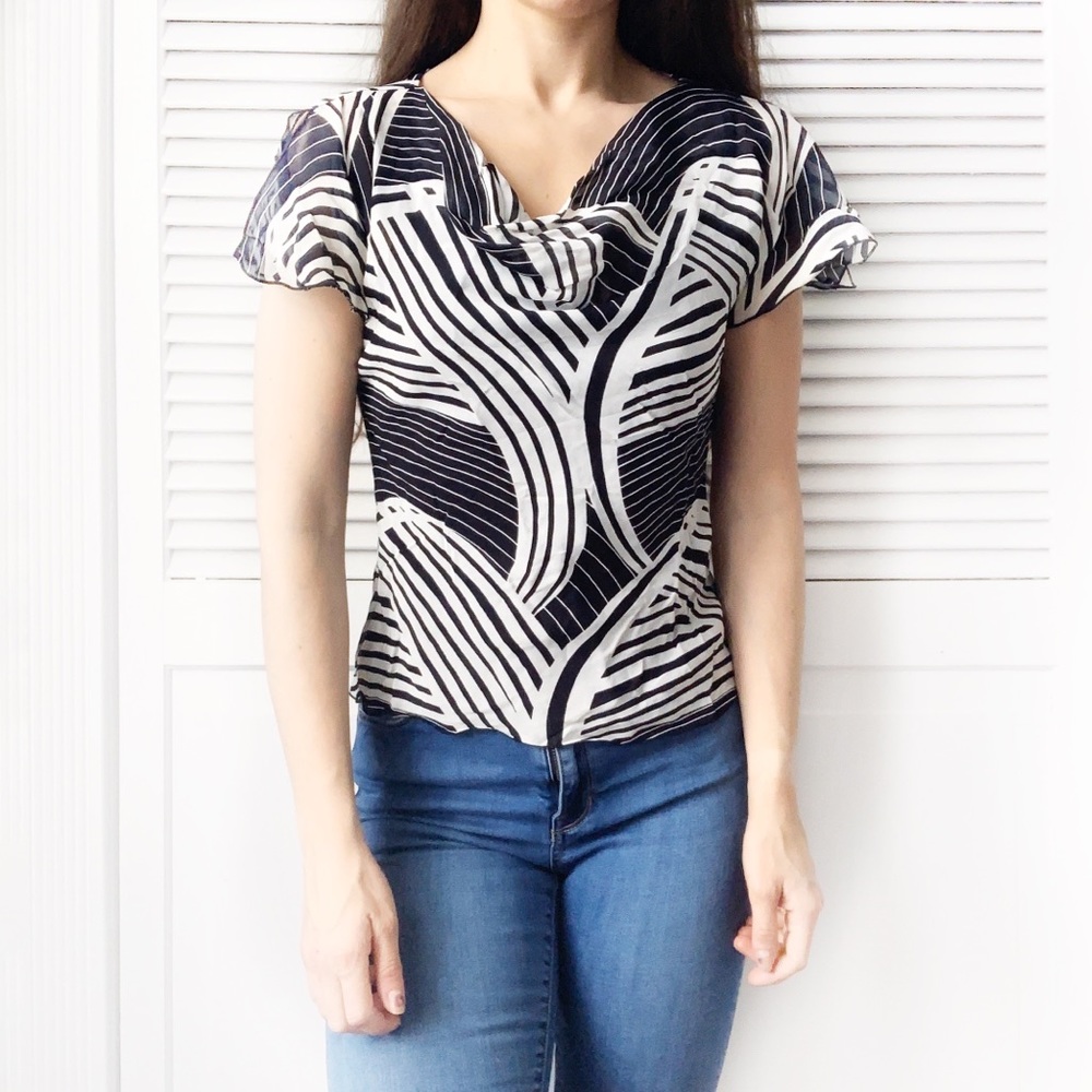 Temp Paris Zebra Print Chiffon Short Sleeve Blouse - Picture 1 of 6